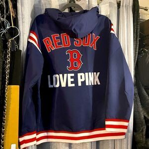 VS pink MLB red sox hooded quarter zip windbreaker jacket large 5th & ocean